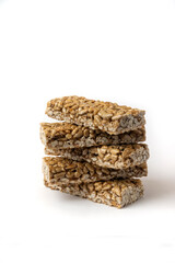 Sesame waffles pile isolated on white background