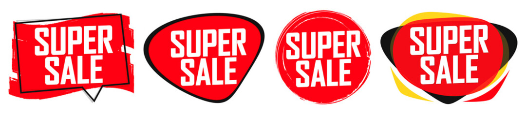 Set Super Sale banners, discount tags design template, vector illustration