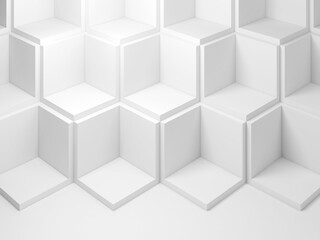 Abstract white geometric background, blank cubes