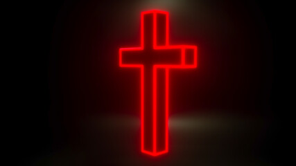 glowing Christian cross on a black background. 3d render illustration