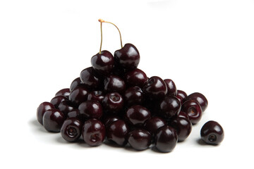 Black cherries isolated on white background macro view