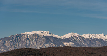 Mountainous massif of the Molise Mainarde. Winter panorama