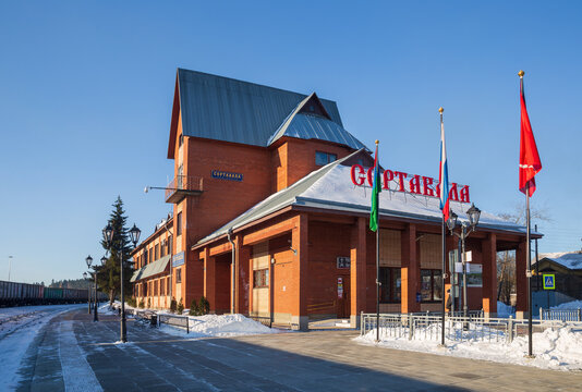 SORTAVALA, RUSSIA - MARCH 10, 2021: Railway station building in Sortavala, Karelia