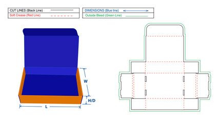 Roll End Tuck Top (RETT) Corrugated mailer box or shipping box dieline template and 3D render file