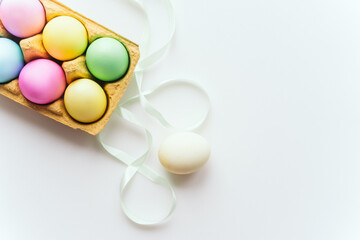 colorful Easter eggs in the tray