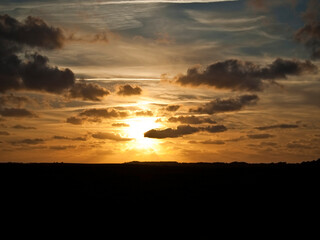 Sunset Near Witsum With The Silhouette Of Amrum, Schleswig Holstein, Germany