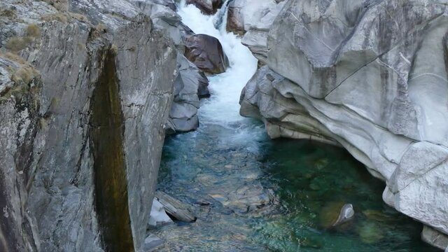 River in Val Verzasca with green water and rapids