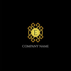 Letter e logo, abstract golden ornament gradient logo