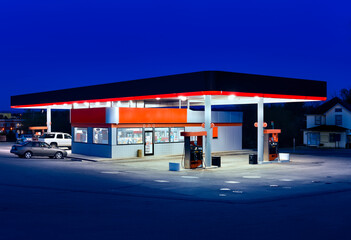 Generic Gasoline Station and Convenience Store at Dusk