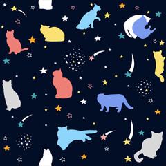 Cute cats seamless pattern with  space theme.