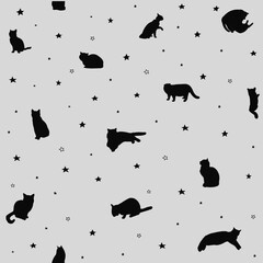 Seamless pattern with cats and stars - 419923218