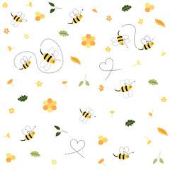 Seamless floral pattern with bees - 419923222