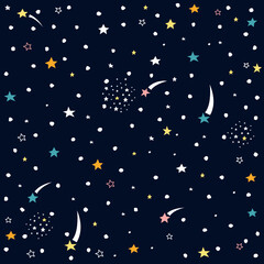Obraz na płótnie Canvas Hand drawn space galaxy vector seamless pattern.