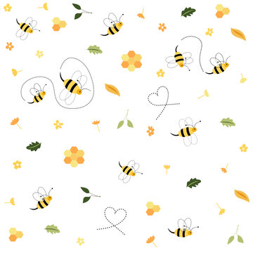 Seamless floral pattern with bees