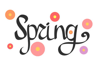Spring, calligraphy lettering, season graphic design template, vector illustration