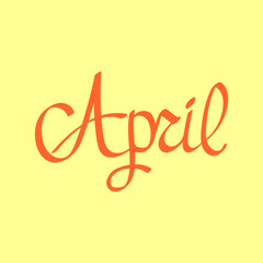 April, calligraphy lettering, season graphic design template, vector illustration