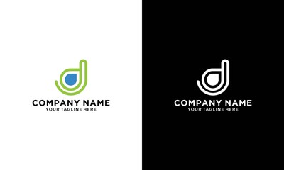 Modern water drop and letter D logo