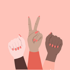 Girl Power hand drawn illustration of a girl and flowers. Feminism quote lettering. Woman motivational quote. 