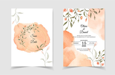 Watercolor floral invitation card with splash