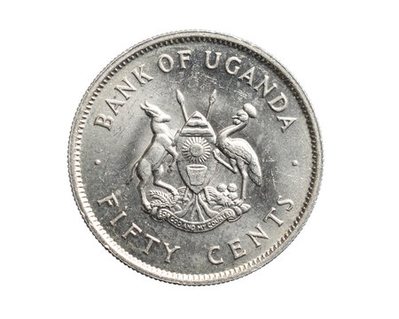 Uganda fifty cents coin on a white isolated background