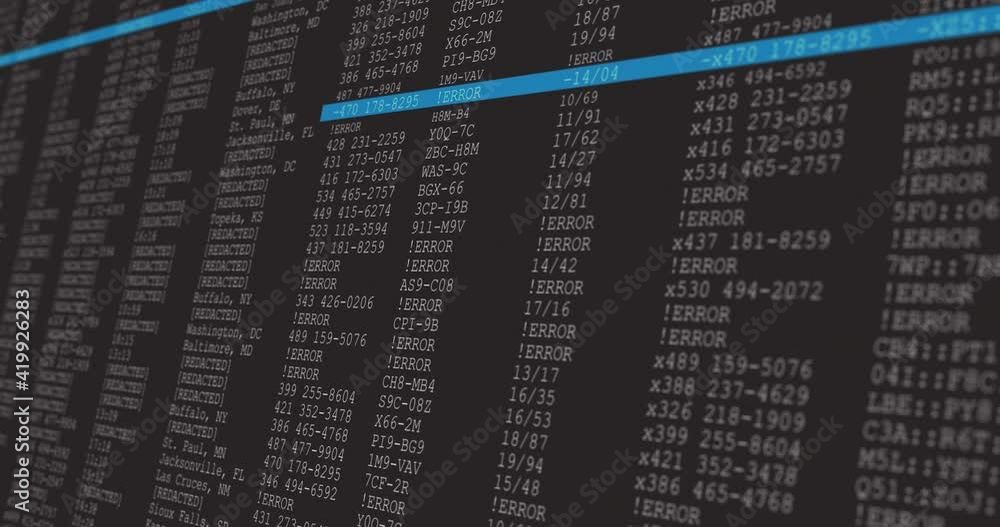 Poster animation of data processing on grey and blue computer screen