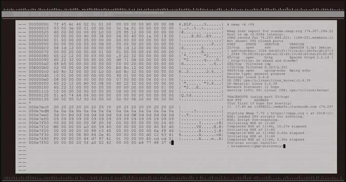 Animation of data processing on grey computer screen