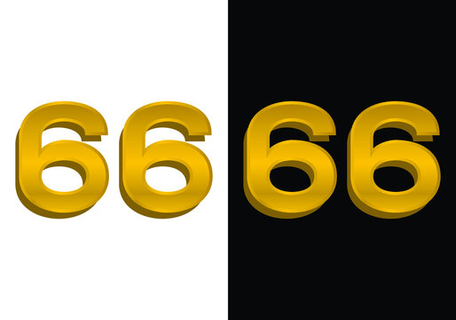 3d golden number isolated 66 on Black and white background