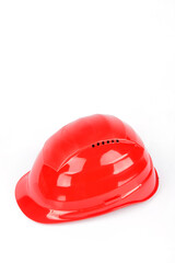 Fototapeta premium Isolated Red Work Helmet On White Background