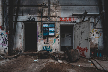 An old abandoned industrial area with graffitis