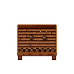 Fruit shop pixel art. Coconuts in a wooden crate. Coconut, food pixel art icon isolated on white background. Fruit stall. Showcase with Fruit waste. Vector illustration. Coconuts pixel art.