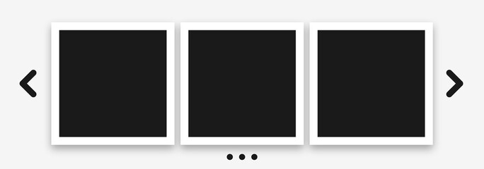 Carousel photo frame slider set. Isolated web slideshow pictures on white background. Blank UI design for website or app. Empty photo album mockup vector illustration.