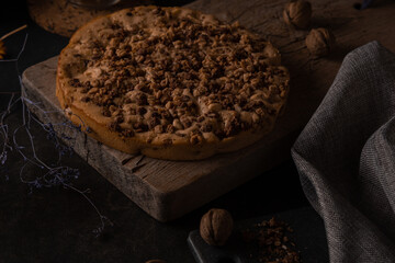 Just baked organic gluten-free pie with apples. Special dessert for people on a diet who got allergies.