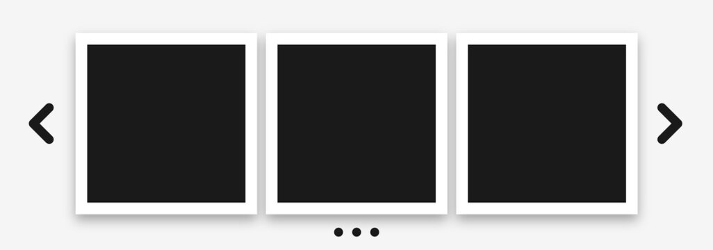 Carousel photo frame slider set. Isolated web slideshow pictures on white background. Blank UI design for website or app. Empty photo album mockup vector illustration.