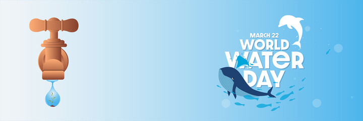 Save water world water day header or banner concept, Vector Illustration.