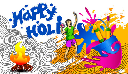 illustration of  Colorful splash for Holi background for Festival of Colors celebration with message in Hindi Holi Hai meaning Its Holi