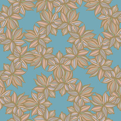 Seamless vector pattern with abstract feather leaves in circles