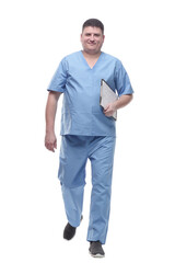 Fototapeta premium male doctor with a clipboard . isolated on a white