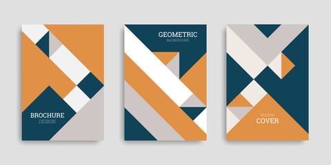 Abstract geometric background. Set of A4 vertical brochures. Cover design in flat style. Vector illustration. Business template collection. Design poster, cover, wallpaper, notebook, catalog.