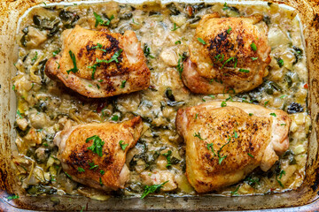Spinach Artichoke Chicken Thighs