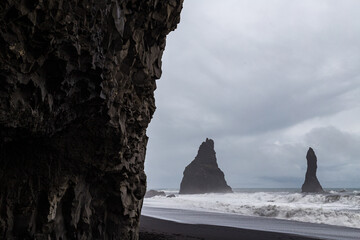At Reynisfjara Beach in southern Iceland