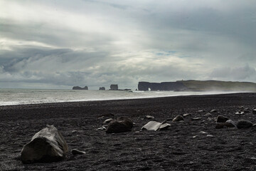 At Reynisfjara Beach in southern Iceland
