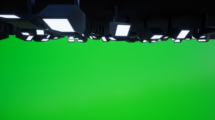 Studio overhead lighting with a green background_3d Rendering