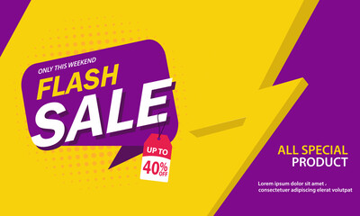 Only Weekend Special Flash Sale banner. Flash Sale discount up to 40% off. Vector illustration. - Vector