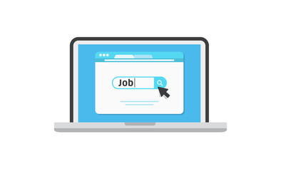Job Web Internet Search with Laptop Flat Color Icon