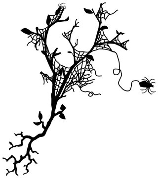Spider web tree symbol silhouette stencil black, vector illustration, horizontal, isolated
