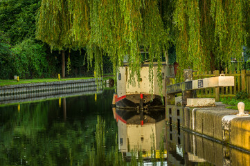 View of a narrow boat on the river
