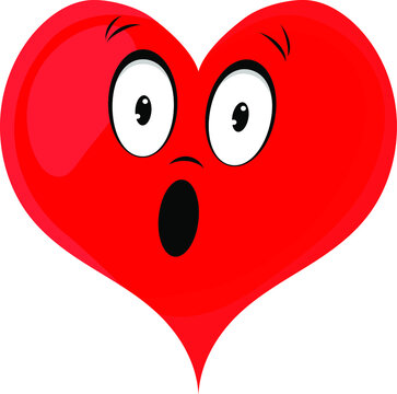 A Red Heart With A Face Is An Icon-symbol Of All Lovers. Emotional Little Man, Icon Or Sticker.