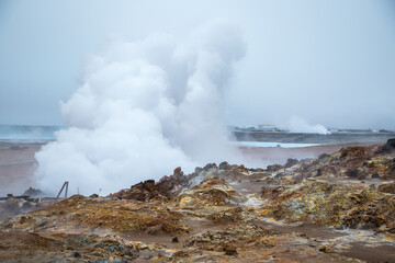 Fototapeta na wymiar The geothermal area of Gunnuhver is located in the western part of the Reykjanes peninsula