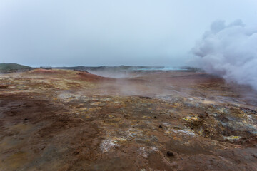 The geothermal area of Gunnuhver is located in the western part of the Reykjanes peninsula