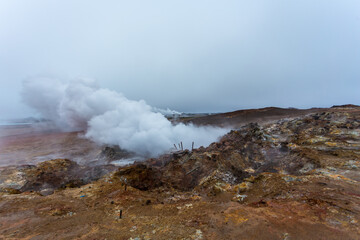 The geothermal area of Gunnuhver is located in the western part of the Reykjanes peninsula